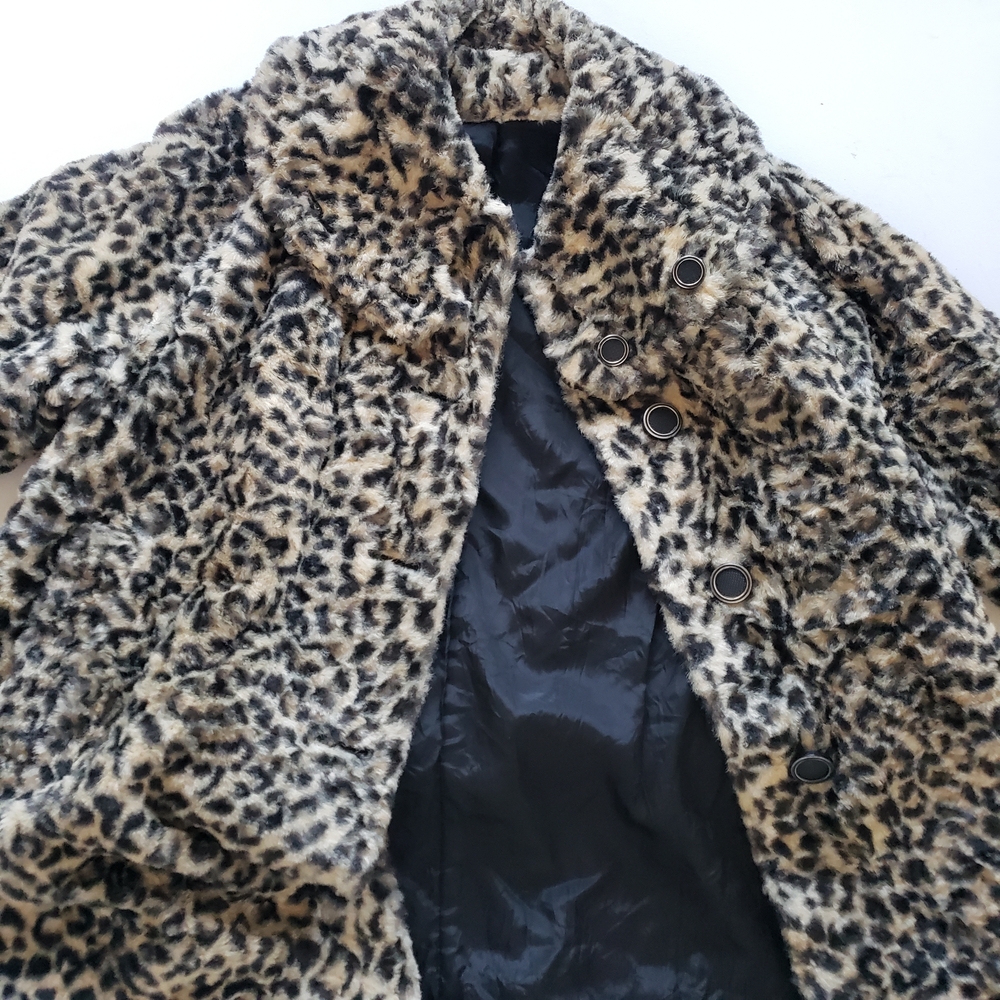 1960s M/L Vintage Leopard Print Faux Fur Swing Car Coat 100% Lined Teddy Jacket - Picture 4 of 7